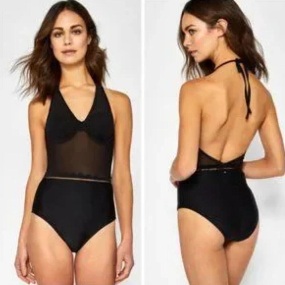 NWT Ted Baker Kesia Black Mesh Scalloped swimsuit sz 34 DD/E #1277